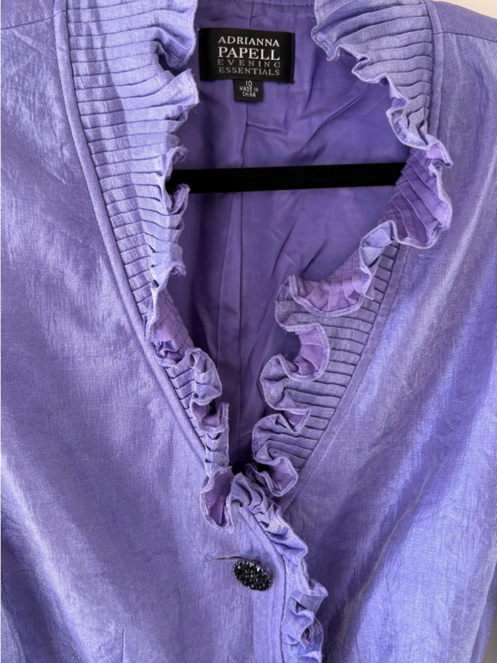 Adrianna Papell Lilac Ruffle-Trim Jacket with Satin Belt - Picture 5 of 7